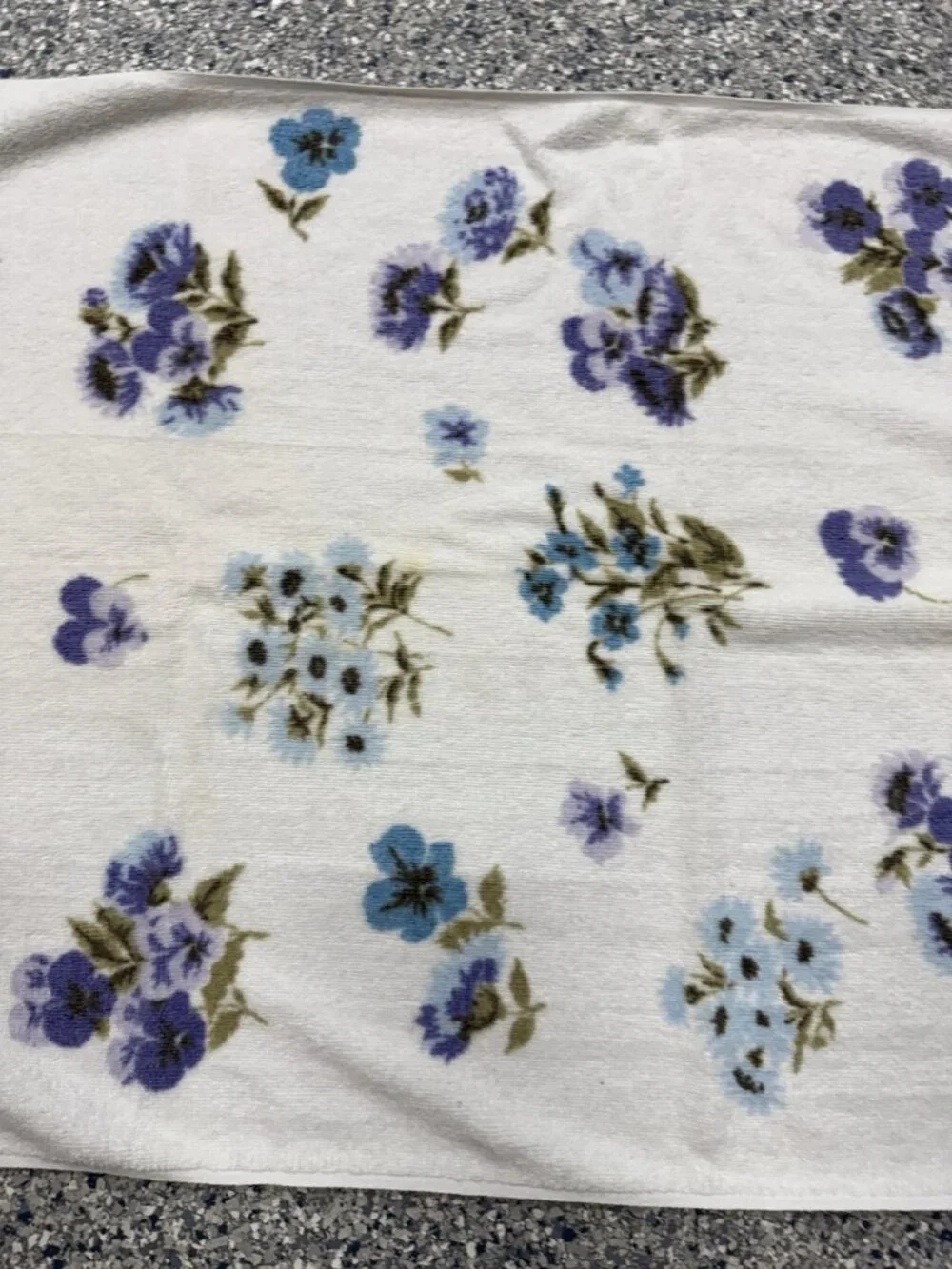 St Marys Vintage Bath Towel Blue Purple Fringe Floral Bath Towel Flowers White